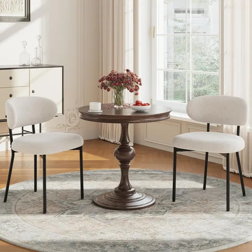 Miniatura 12 de MALOL Juego de 2 sillas de comedor de cuero con reposabrazos, silla de comedor tapizada con respaldo curvado y patas de madera, sillas de cocina