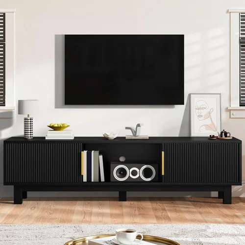Miniatura 2 de DWVO Soportes de TV estriados para sala de estar, centro de entretenimiento para televisores de hasta 65 pulgadas, consola multimedia moderna