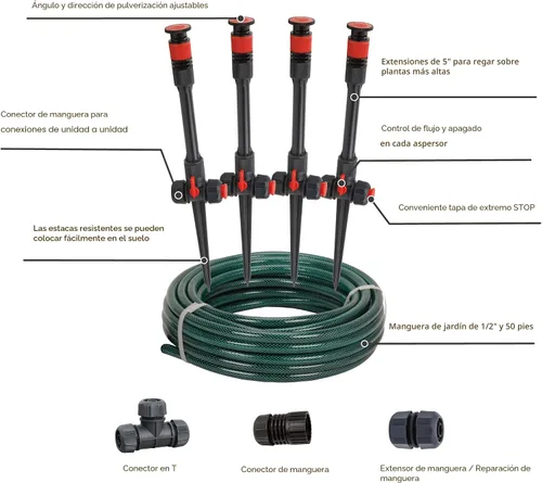 Miniatura 3 de Eden 98063 Sistema de riego de jardín con diseño flexible multiajustable sobre el suelo, rociador y manguera, juego de riego de plantas de bricolaje