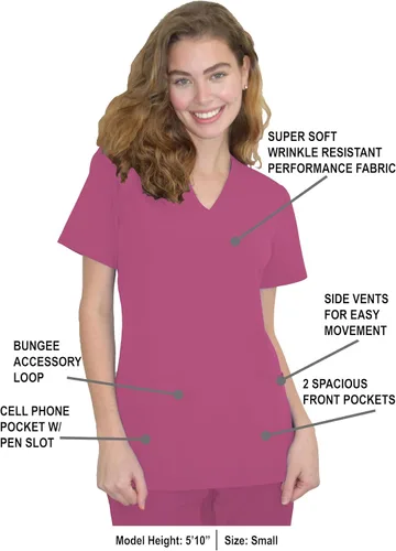 Miniatura 2 de Green Town Ropa quirúrgica para mujer 4 bolsillos con cuello en V, tela elástica, uniformes de fácil cuidado