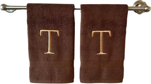 Miniatura 150 de Toalla de mano con inicial beige para baño, toalla bordada decorativa de calidad de hotel de lujo con monograma para tocador, spa, certificado