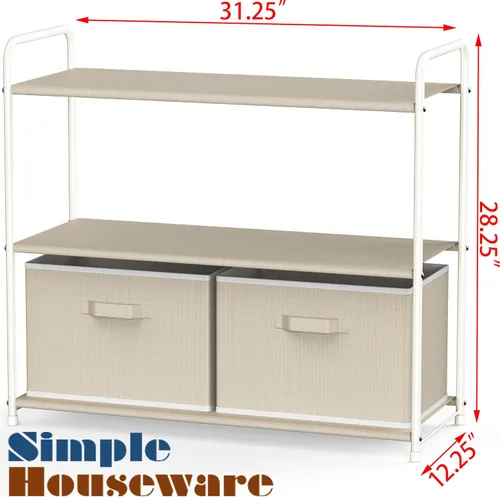 Miniatura 3 de Simple Houseware Almacenamiento de armario de 3 niveles con 2 cajones, color beige