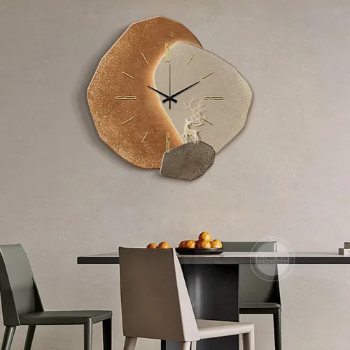 Miniatura 3 de Reloj de pared silencioso creativo, estilo nórdico, de porcelana cristalina, reloj de pared para sala de estar, cocina (marrón, mediano)