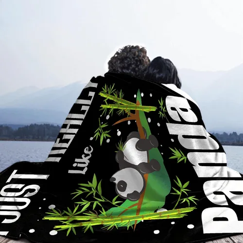 Miniatura 6 de Manta de franela con texto en inglés "I Just Really Like Panda", suave y ligera, para sofá, cama, camping, manta de poliéster, regalo para niñas