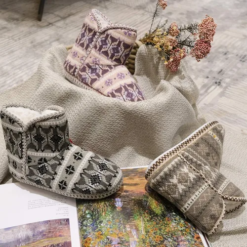 Miniatura 7 de DL Pantuflas tipo botín para mujer, de punto trenzado, lindas, de felpa de espuma viscoelástica, para interiores y botas de invierno