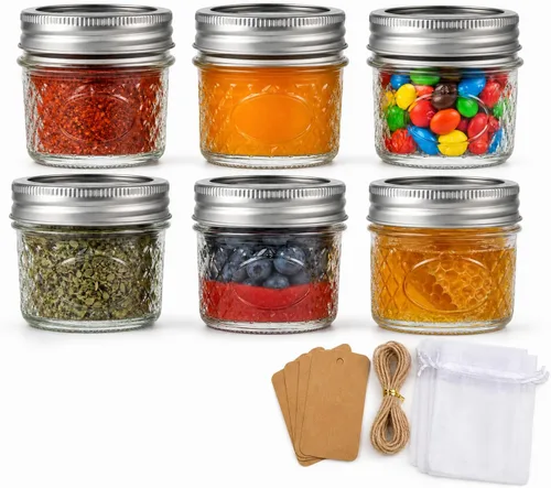 Miniatura 8 de Tarros Mason de 8 onzas, pequeños frascos de vidrio con tapas, tarros de conservas con cubiertas de metal herméticas para mermelada, miel, especias