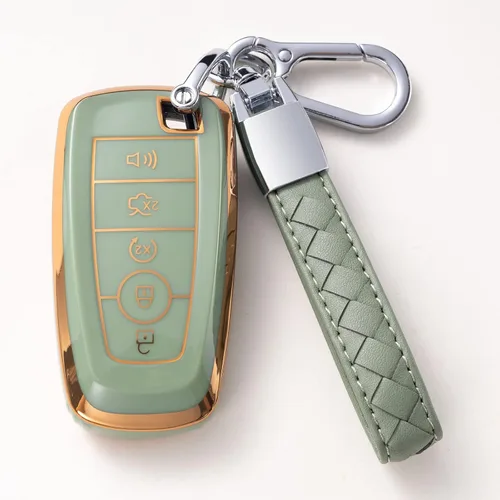 Compatible con funda para llavero Ford con cordón de cuero, funda protectora para llave de automóvil Ford Explorer Fusion Escape F150 F250 F350 F450