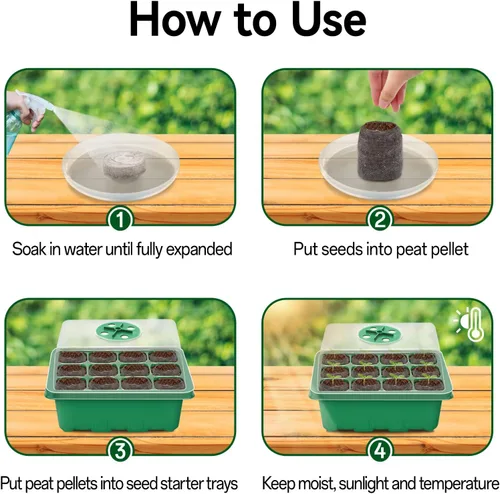 Miniatura 6 de Halatool Paquete de 4 bandejas de inicio de semillas con 50 pellets de turba, 48 celdas de semillas verdes para semillas orgánicas, vainas de tierra