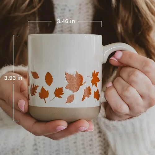 Miniatura 4 de Sweet Water Decor Taza de café de otoño con diseño de hojas marrones, taza de gres de 14 onzas para té y sidra, apta para microondas y lavavajillas