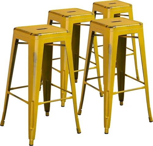 Miniatura 32 de Flash Furniture Lily - Juego de 4 taburetes de bar de metal rojo sin respaldo de 30 pulgadas de alto grado comercial para interiores y exteriores