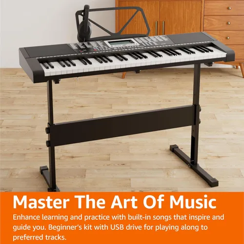 Miniatura 8 de Amazon Basics Piano de teclado eléctrico con 61 teclas, altavoces integrados, canciones para aprender, color negro