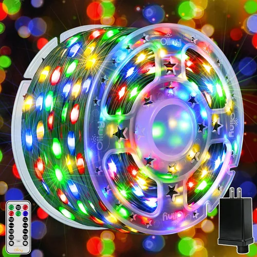 Miniatura 12 de Ollny Luces de Navidad, 198 pies, 600 LED para exteriores, impermeables, con enchufe, luces para árbol de Navidad con 8 modos, control remoto