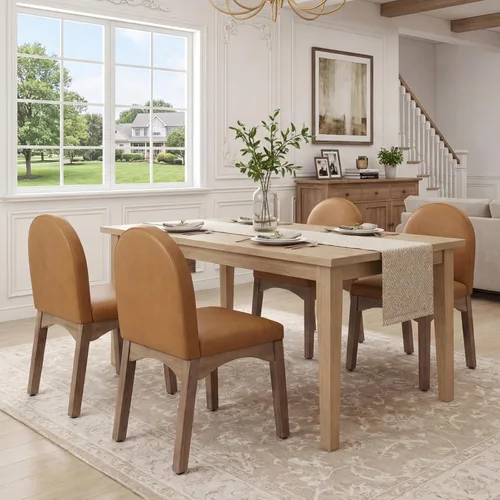Miniatura 11 de HNY Juego de 2 sillas de comedor modernas de mediados de siglo, sillas de comedor tapizadas de tela de lino, sillas de cocina sin brazos con patas