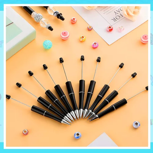 Miniatura 2 de Outus 20 bolígrafos con cuentas, bolígrafos de cuentas de plástico de colores a granel, bolígrafo de cuentas de tinta negra, lindo bolígrafo de Negro