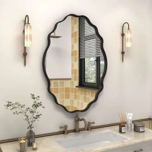 Miniatura 86 de Paquete de 2 espejos de baño con marco de metal negro de 22 x 30 pulgadas, espejo rectangular redondeado negro mate, antioxidante, se cuelga