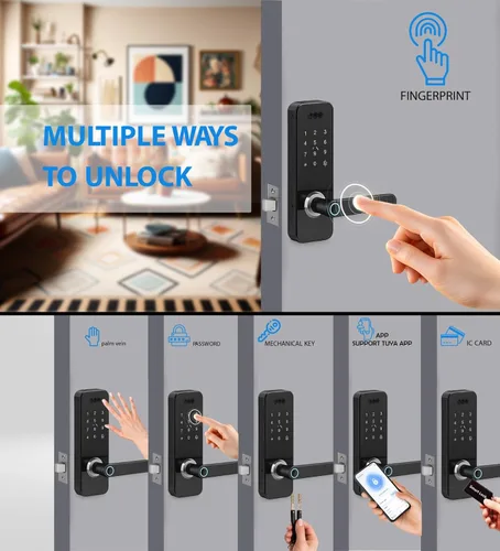 Miniatura 3 de Cerradura de puerta inteligente de reconocimiento facial 3D con cámara HD: entrada sin llave, huella digital, contraseña, tarjeta IC, llave