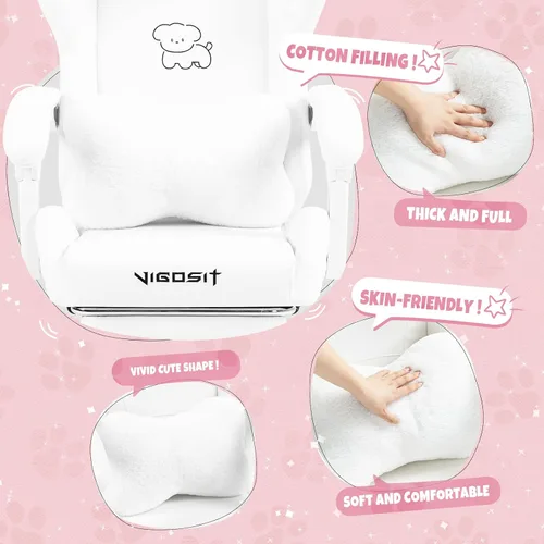 Miniatura 5 de Vigosit Silla de juegos para perros blancos con reposapiés, ergonómica y bonita silla de jugador para niñas y mujeres, cómoda silla de computadora