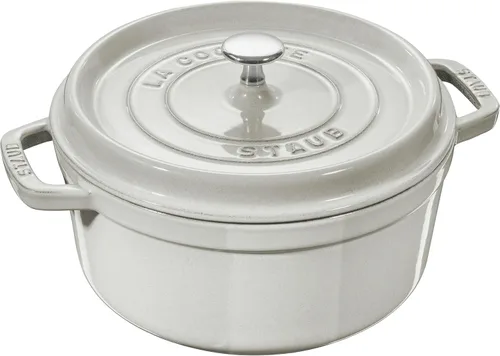 Staub - Olla redonda de hierro fundido de 4 cuartos, color trufa blanca, fabricada en Francia blanco (White Truffle)