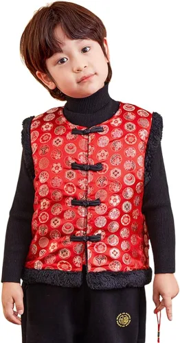 Miniatura 2 de Mud Kingdom Chaleco unisex para niños, con forro polar, para Año Nuevo, chino, con botones, vintage