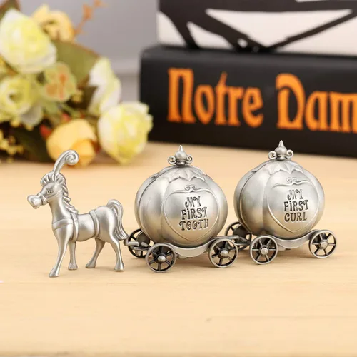 Miniatura 5 de Yoption Baby First Haircut Keepsake and First Dental Fairy Box Set, Zinc Alloy Pumpkin Carriage Baby Drop Tooth, caja de almacenamiento de recuerdo