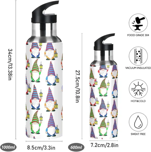 Miniatura 2 de Insulated Stainless Steel Water Bottle with Straw 20 Oz, Leakproof Water Bottles for Gym Outdoor Travel School, Cute Gnomes