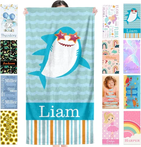 Miniatura 30 de Toalla de playa personalizada para niños, toallas de playa personalizadas de poliéster de secado rápido con nombres para niñas y niños, 30 x 60