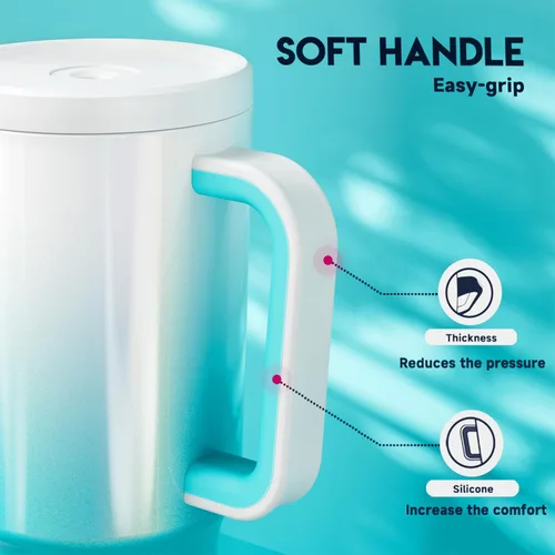Miniatura 7 de Meoky - Vaso de 30 oz con asa, tapa y pajilla, taza de viaje térmica de acero inoxidable 100% a prueba de fugas, para portavasos, mantiene el frío