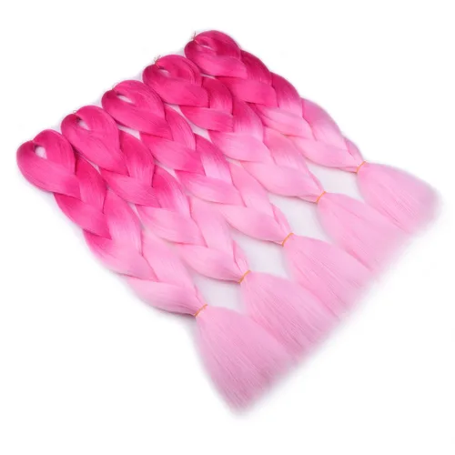 Miniatura 8 de Cabello trenzado ombré (rosa/rosa claro), 3 extensiones de cabello trenzado jumbo para trenzas de caja de 24 pulgadas, sello de agua caliente, suave