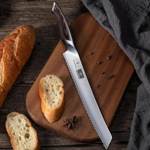 Miniatura 6 de HOSHANHO Cuchillo de pan de 10 pulgadas, cuchillos de pan dentados japoneses de acero inoxidable de alto carbono, cuchillo profesional para cortar