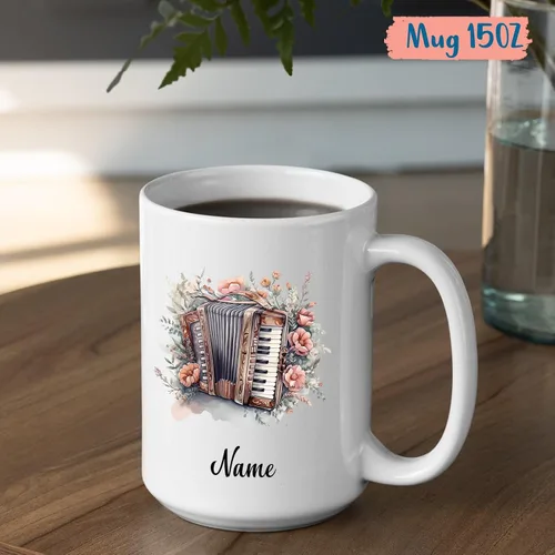 Miniatura 5 de Taza de café de acordeonista personalizada, 11 o 15 onzas, taza blanca para músico, regalo para los amantes del acordeonista