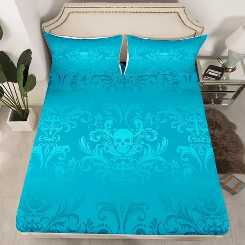 Miniatura 17 de Sábanas de cama góticas de damasco para adultos, sábana bajera ajustable victoriana antigua, sábanas góticas florales vintage, juego de ropa de cama