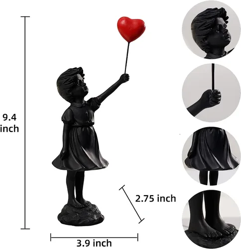 Miniatura 6 de Estatua de niña de globo volador, figura de resina, escultura artesanal, esculturas de arte moderno para decoración del hogar, tema anti-guerra