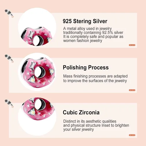 Miniatura 4 de Annmors Dijes de plata de ley 925 para pulseras, collares, monstruos de animales, oro rosa, cuentas, comida para mamá, con circonita cúbica 5A