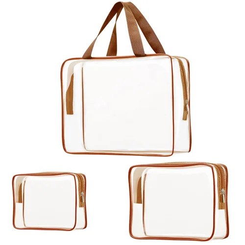 Miniatura 35 de Kit de 3 piezas de bolsas de artículos de aseo de viaje de PVC cristalino para mujeres y hombres, organizador de embalaje de vinilo impermeable