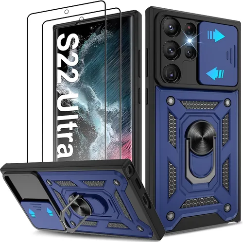 Miniatura 127 de ATUMP Funda para T-Mobile Revvl V Plus 5G con protector de pantalla HD con cubierta de cámara deslizante, soporte de anillo de rotación de 360° Negro
