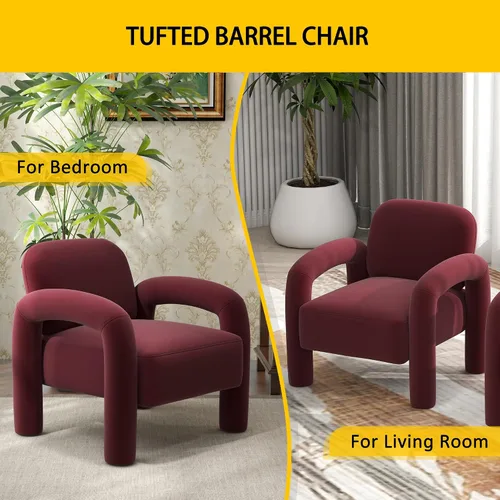 Miniatura 4 de Silla de acento moderna, sillón tapizado de terciopelo cómodo, silla de tocador acogedora, sofá individual, silla de barril acolchada para leer