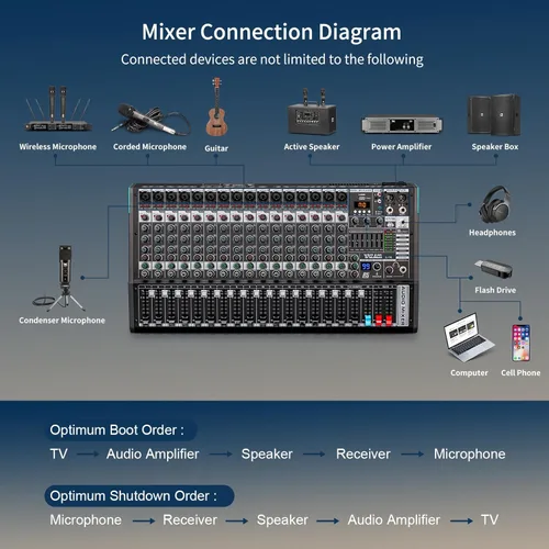 Miniatura 7 de Mezclador de audio, TKLBLS profesional de 16 canales, mesa de mezclas para DJ con DSP de 99 bits, consola de mezclas de sonido de 7 bandas de EQ