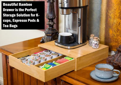 Miniatura 5 de Soporte para tazas K de bambú, 4 divisores ajustables, almacenamiento de cápsulas de 36 K, cajón de cápsulas de café, soporte para cápsulas de café