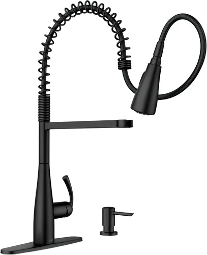 Miniatura 5 de Grifo de cocina Moen Essie cromado de una manija con arco alto y rociador extraíble con resorte de preenjuague con Power Clean, 87814