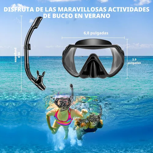 Miniatura 6 de Equipo de esnórquel para adultos, juego de esnórquel máscara de buceo, gafas de natación para adultos con cubierta de nariz, vidrio templado HD
