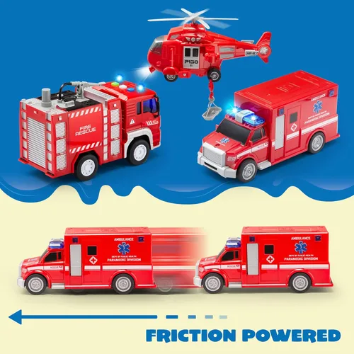 Miniatura 7 de JOYIN Juguetes de camiones de bomberos para niños de 3, 4, 5, 6, 7 años - Camión de bomberos, vehículo de emergencia, camión de bomberos para niños