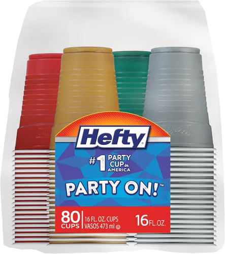 Miniatura 9 de Vasos de Plástico Desechables Hefty Party On, Surtidos, 16 Onzas, 100
