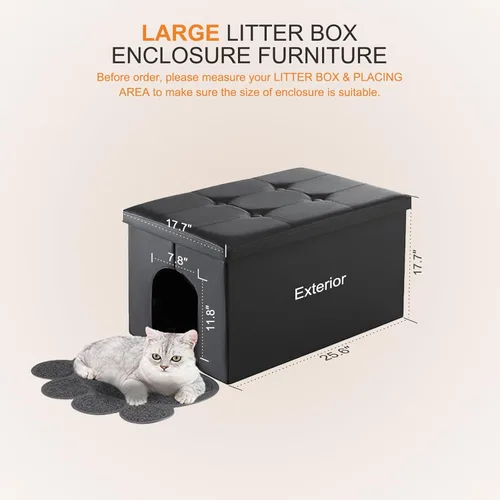Miniatura 2 de MEEXPAWS Caja de arena para gatos, mueble oculto, banco de baño para gatos, grande de 25.6 x 17.7 x 17.7 pulgadas, a prueba de perros, impermeable