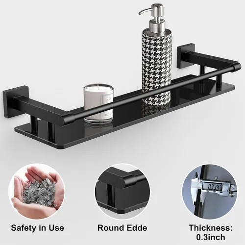 Miniatura 6 de Estante de vidrio para baño, estantes de baño de 20 pulgadas con toallero, estantes de vidrio templado con toallero de acero inoxidable para estante