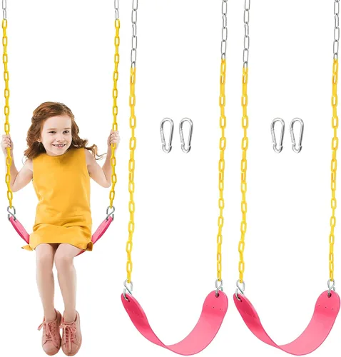 Miniatura 9 de TURFEE Paquete de 2 asientos de columpio verdes resistentes con cadena de 66 pulgadas, accesorios de repuesto con ganchos de presión para niños al