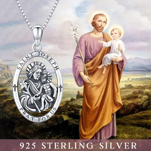 Miniatura 2 de Brisskaari Collar con colgante de San Miguel, San Cristóbal, San Patricio, San Juda, San Benito, San José, plata de ley 925, medalla de amuleto