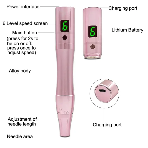 Miniatura 3 de Maquillaje permanente pluma tatuaje máquina rotativa incluye 1 batería, 10 agujas para cejas, delineadores, labios y tatuajes pequeños RB901 oro rosa