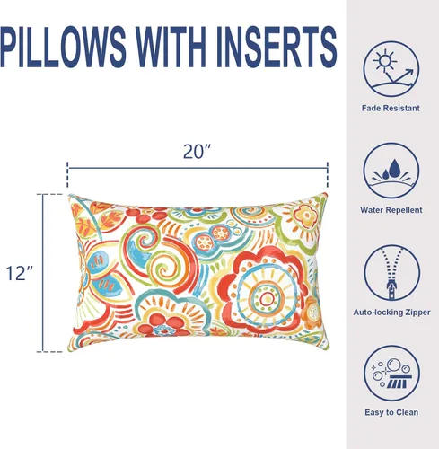 Miniatura 202 de Juego de 2 almohadas para exteriores de 16 x 16 pulgadas, repelentes al agua con interiores, para muebles de patio, hogar, jardín, geometría bohemia