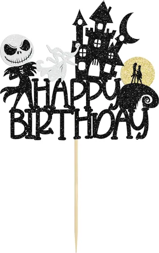 Miniatura 7 de 1 pieza de decoración de pastel de Halloween con purpurina Jack y Sally calabaza murciélago castillo fantasma Halloween pastel Pick para fiesta