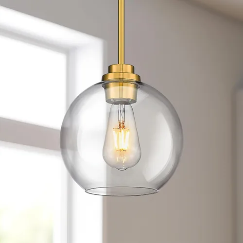 Miniatura 5 de Paquete de 2 Lámparas Colgantes para Isla de Cocina, Lámpara Colgante de 20.3 cm en Oro con Soporte de Vidrio Transparente Esférico, Iluminación
